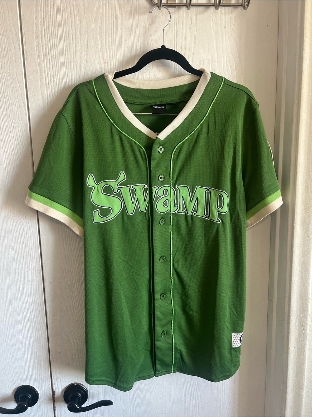 Dreamworks SHREK & Donkey SWAMP 01 Green Baseball Jersey Size M Button Up
